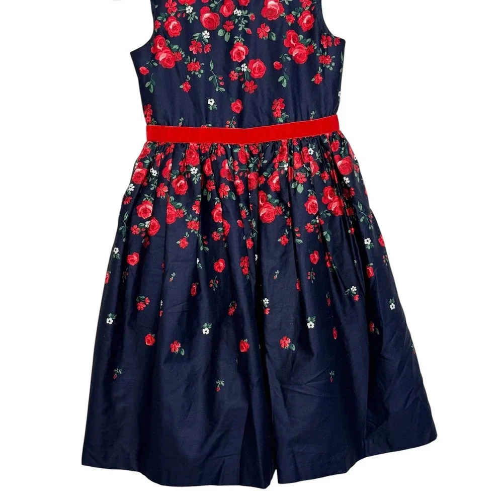 American Girl x Janie and Jack Wrapped In Roses Party Dress Navy Red Girl Size 8